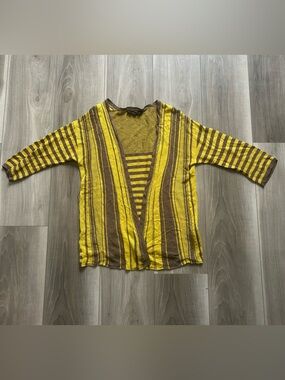 Weekend MaxMara Hemp Knit Striped Cardigan Yellow Brown Size XS Missing Belt
